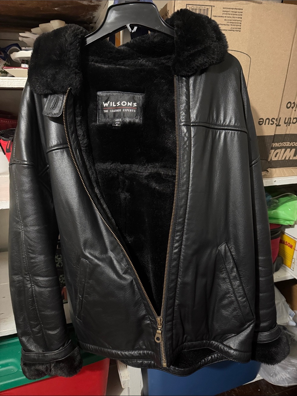 Wilson Black Leather Jacket with Red Accent Logo